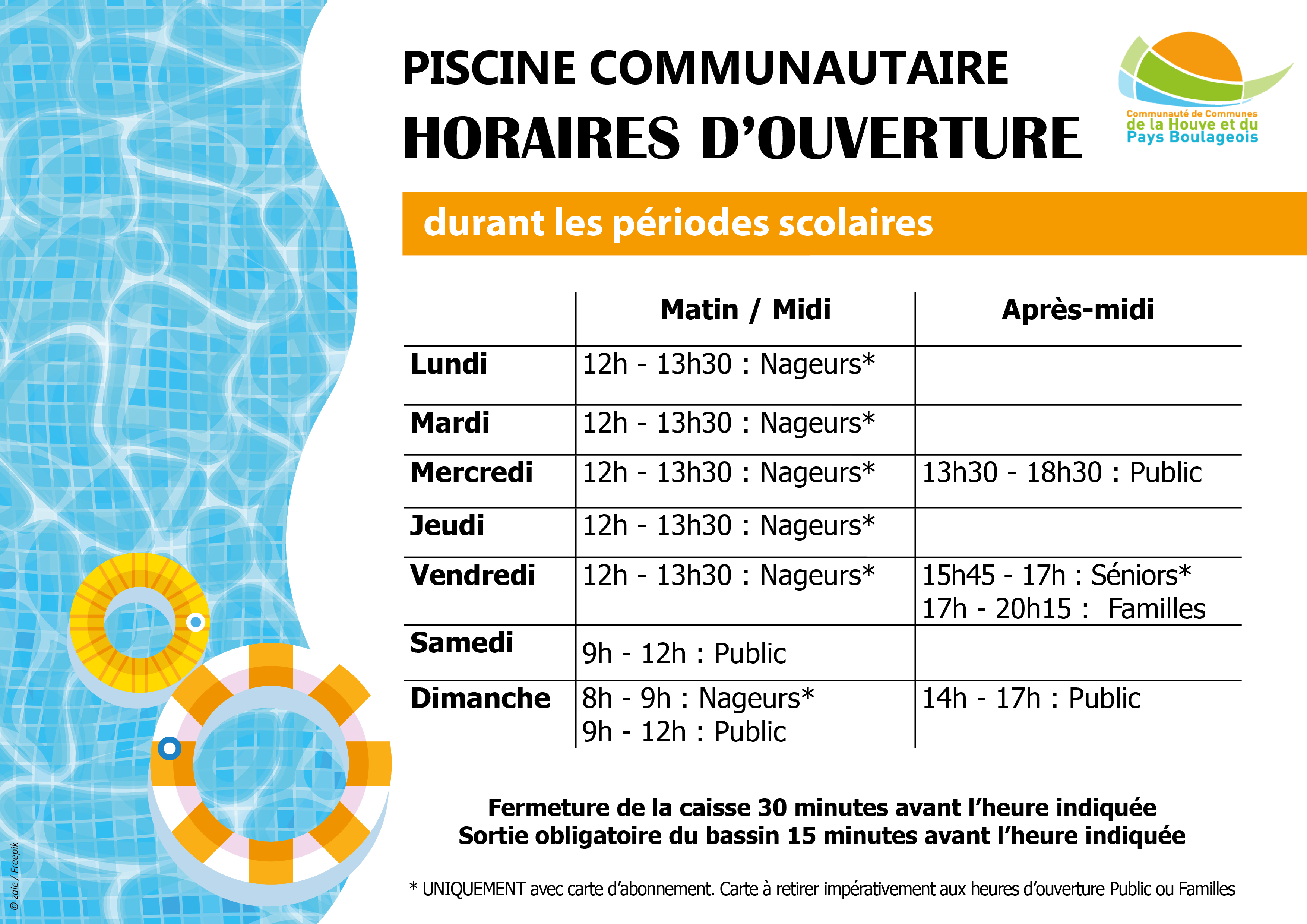 Horaires priode scolaire 2023 2024 piscine Affiche A4