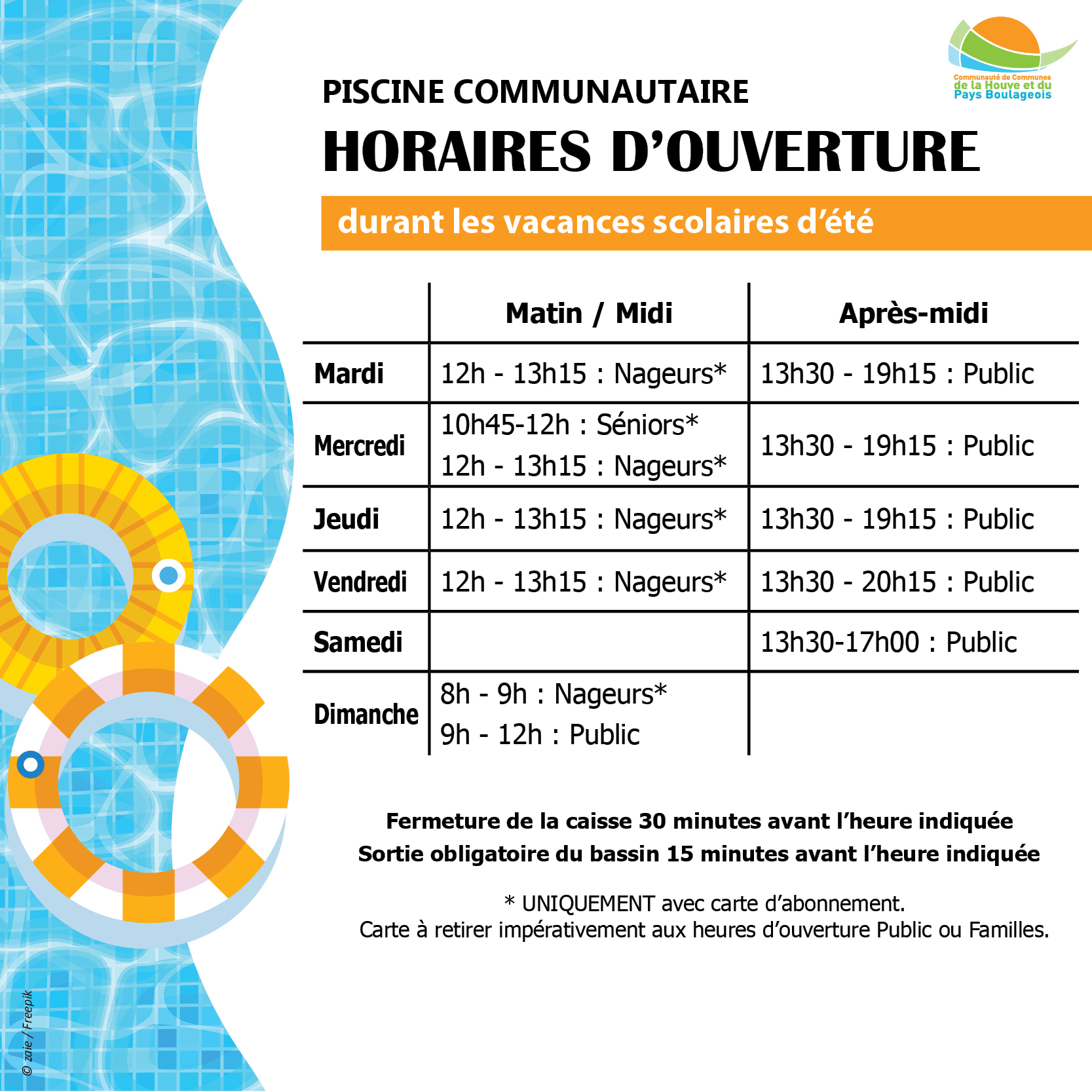 Horaires de la piscine vacances dt2026