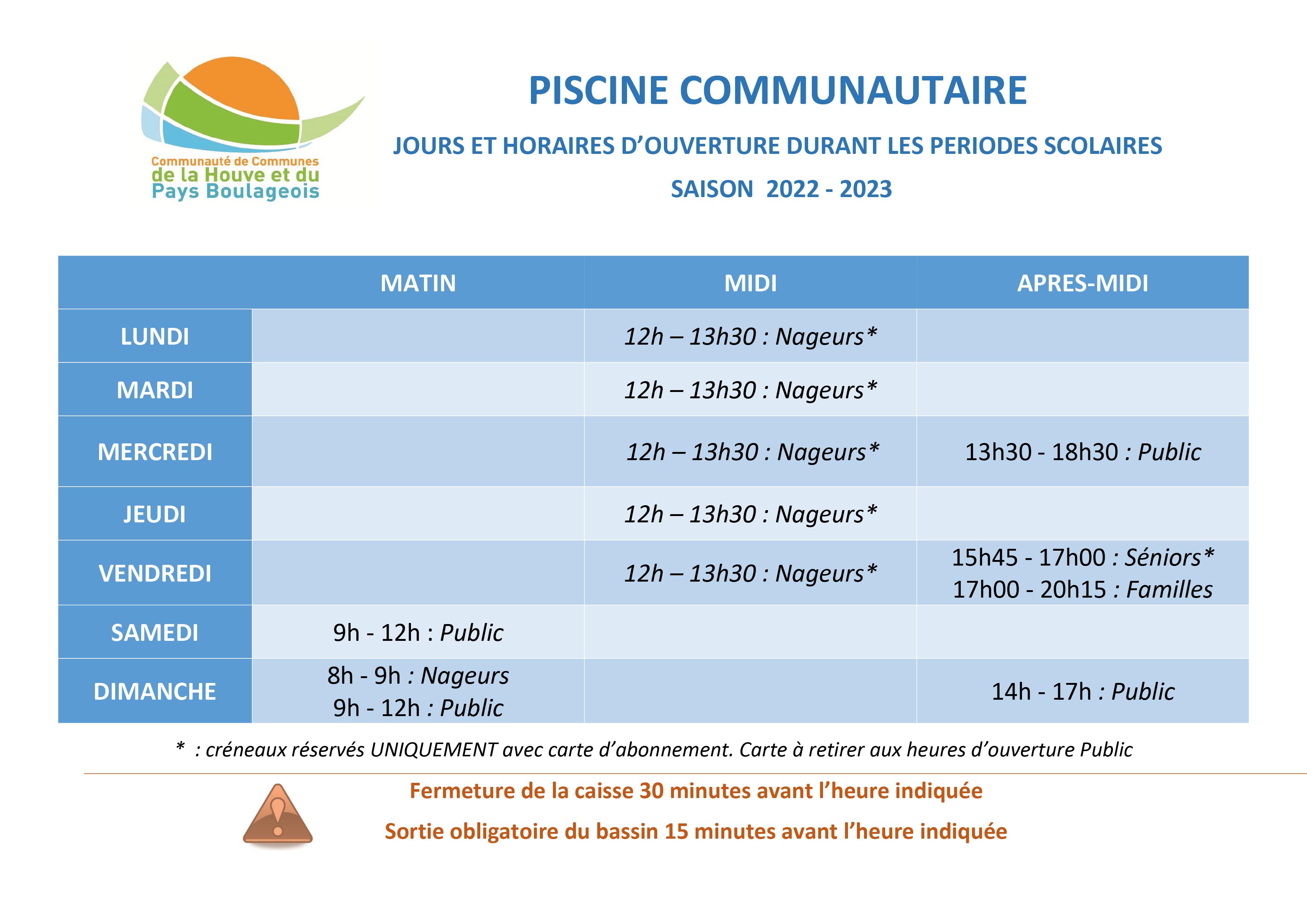 horaires piscine